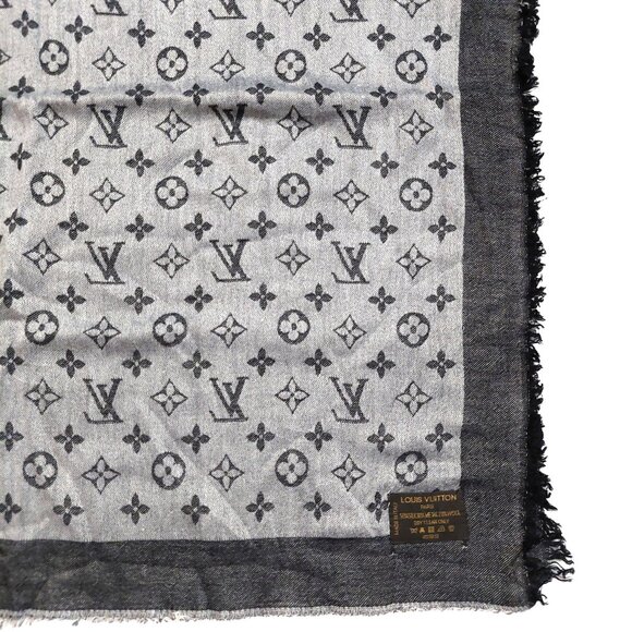 LOUIS VUITTON LV Vintage Light & Charcoal Gray Black Monogram Scarf Shawl Wrap - Picture 10 of 11